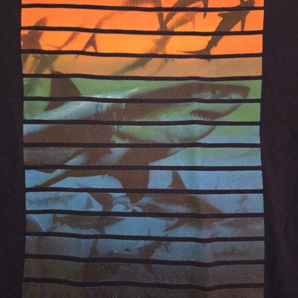 Old Navy Black Tee with Shark and Sunset Graphic‎